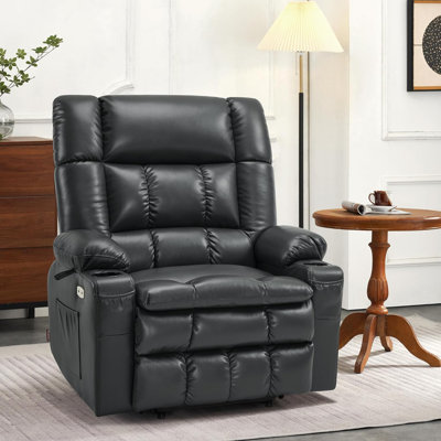 26.4'' W Oversized Dual Motor Power Lift Recliner Infinite Position With Heat And Massage, Faux Leather