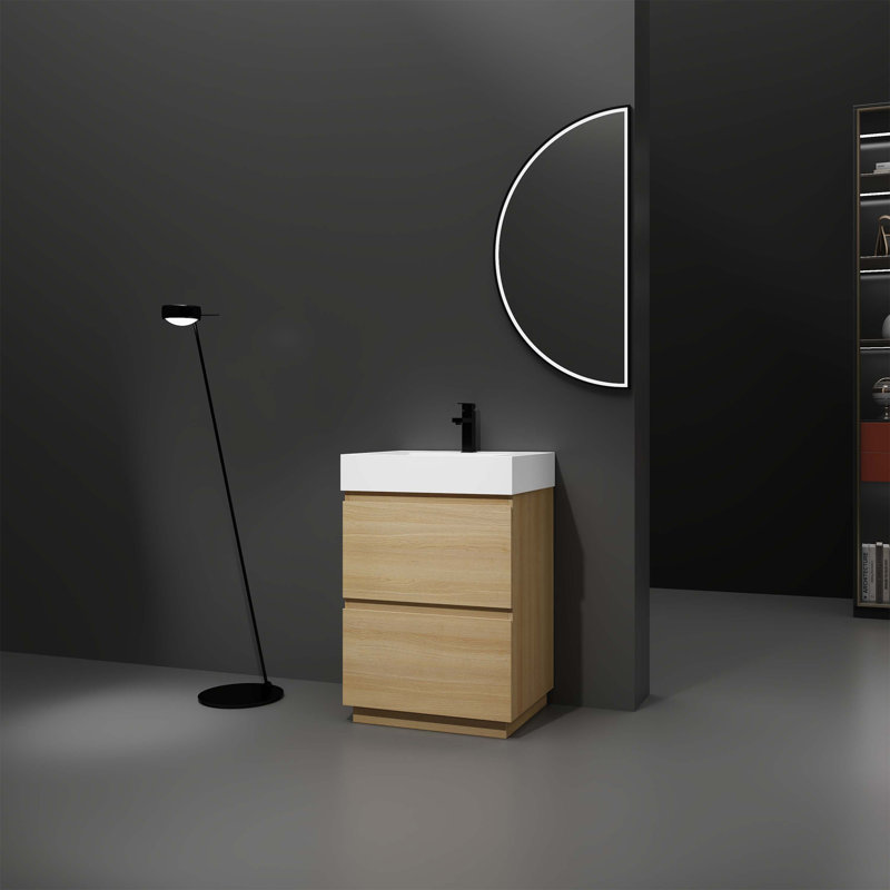 Ensemble de meuble-lavabo simple 24 po avec plateau en céramique Aryah, Chêne