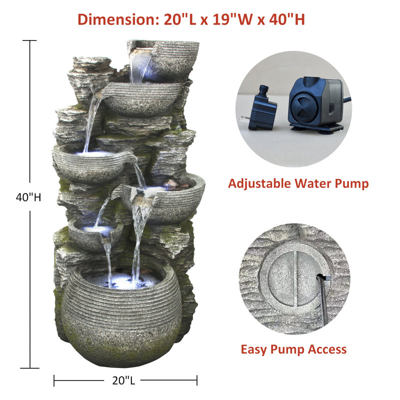 Gravers Hand Crafted Weather Resistant Outdoor Fountain Waterfall Fountain with Light