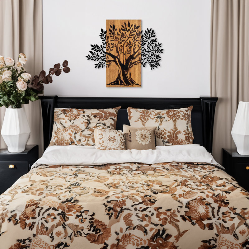 Elegant Decorative Wooden Wall Accessory, Walnut & Black, 22.8 x 25.6 inches | 50% Real Wood (Thickness: 1.2 inches) & 50% Metal | Unique Color Variations for a Stylish Home Décor | Perfect for Living Room, Office, or Entryway Accent