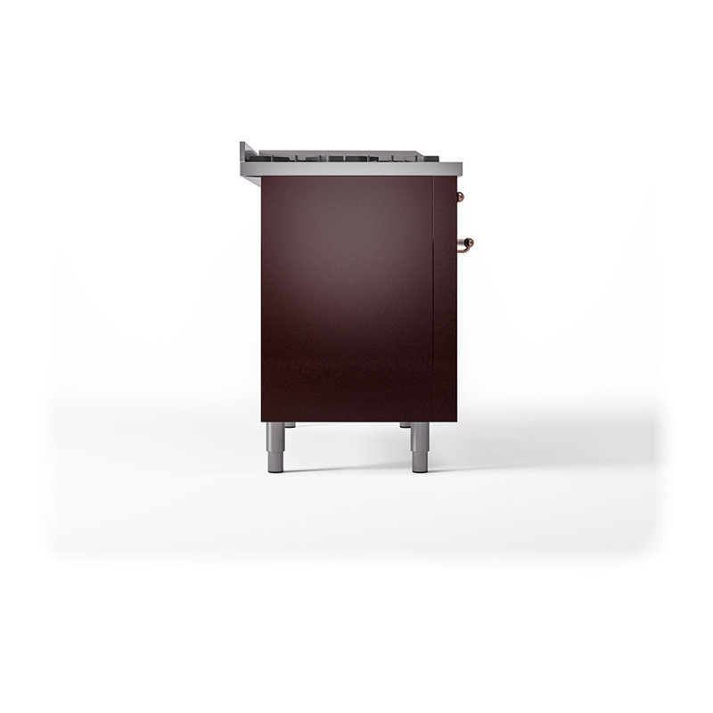 ILVE Nostalgie II Noblesse 48 in Dual Fuel Range, 5 Burner, Griddle, Frenchtop, Liquid Propane, Burgundy/Copper