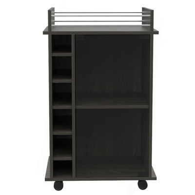 Bar Cart, Glass Door, Four Casters, Two Shelves