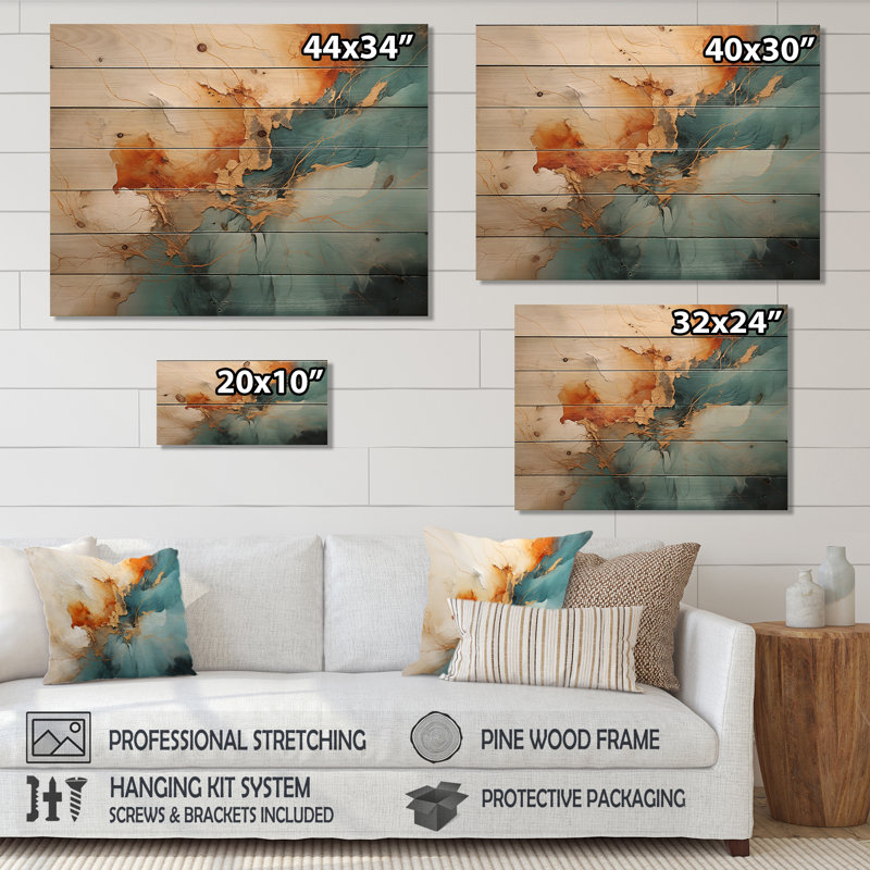 Jesai Jesai bleu sarcelle orange audacieux «V» sur bois, H 24 po x l 32 po x P 0,78 po
