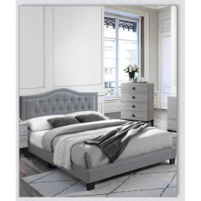 Mobilier de chambre à coucher 1pc, Gris, Grand lit
