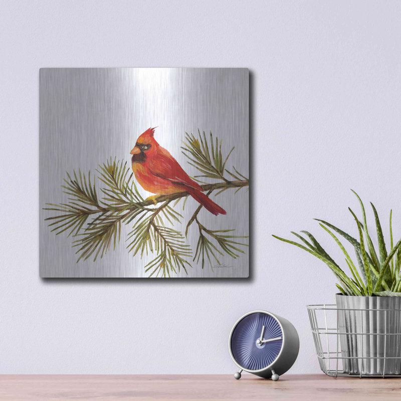 Luxe métal Art «Cardinal Christmas V On White» par «Cardinal Christmas V On White» par Silvia Vassileva, H 12 po x l 12 po