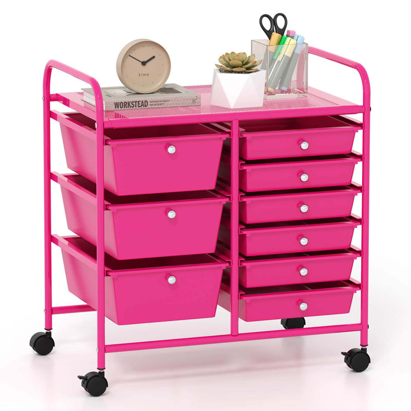 12 bacs de rangement à roulettes, Rose