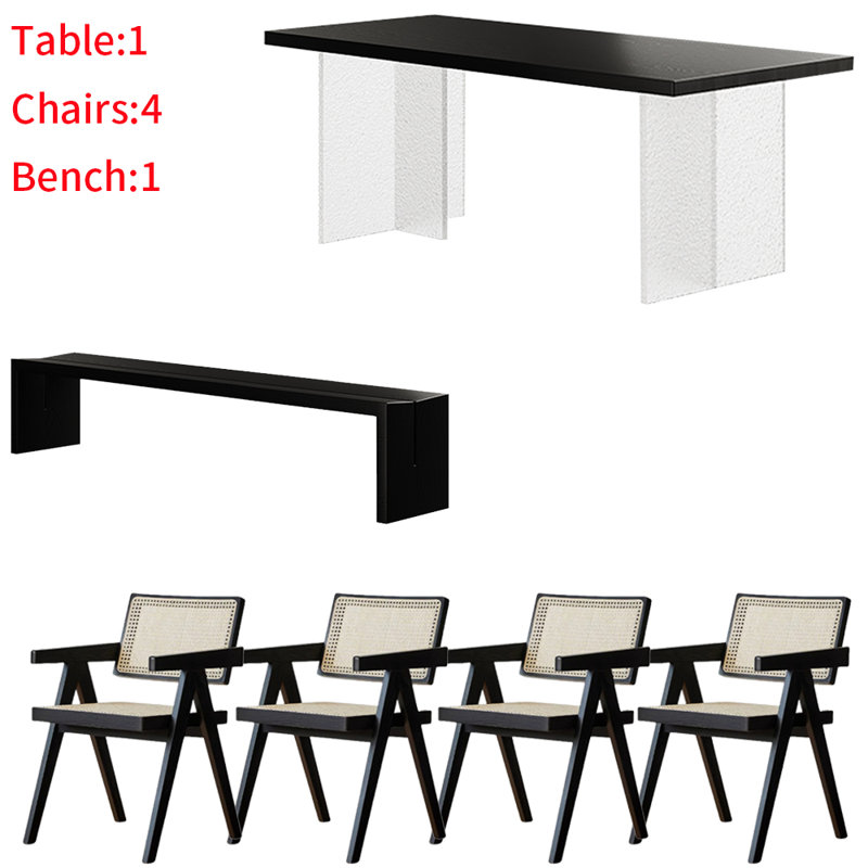 Solid wood acrylic floating dining table set, 29.5"H x 70.8"L x 31.4"W
