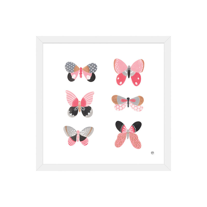 6 papillons art, H 24 po x l 24 po x P 1 po, Papier avec cadre blanc