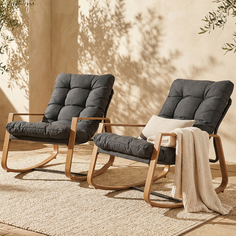 Ensemble de 2 chaises berçantes en tissu résistant à l'eau de 28,7 po Stannard