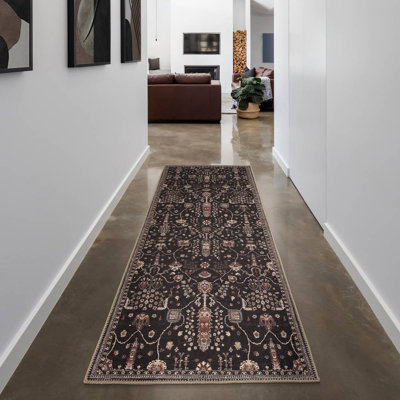 Collection traditionnelle GLN Rugs - tapis lavable à la machine, tapis bohémien rétro lavable, tapis antidérapant, tapis de salon en chenille à poils courts, tapis de chambre à coucher, tapis de salle de bain (tapis noir)