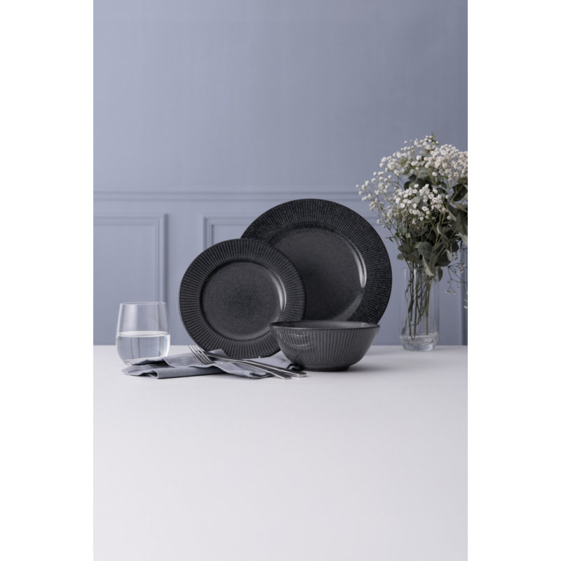 Reactive Linear 12 Piece Dinner Set, Black