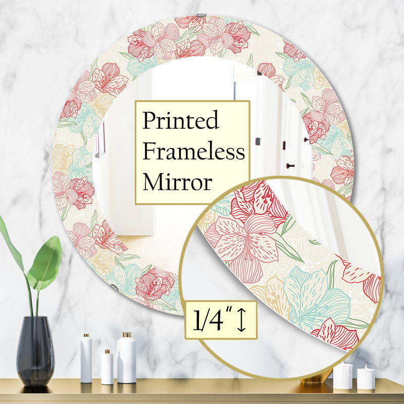 Fleur rose 16 - miroir traditionnel, H 31,5 po x l po