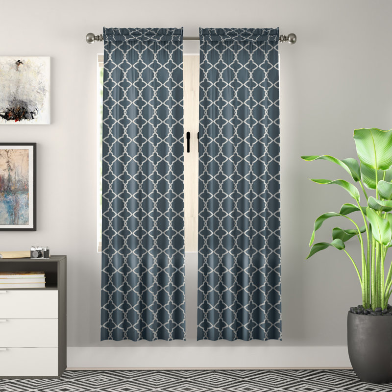 Pairs to Go Vickery Printed Trellis Rod Pocket Window Curtain Panel Pair, 28" W x 63" L, Gray