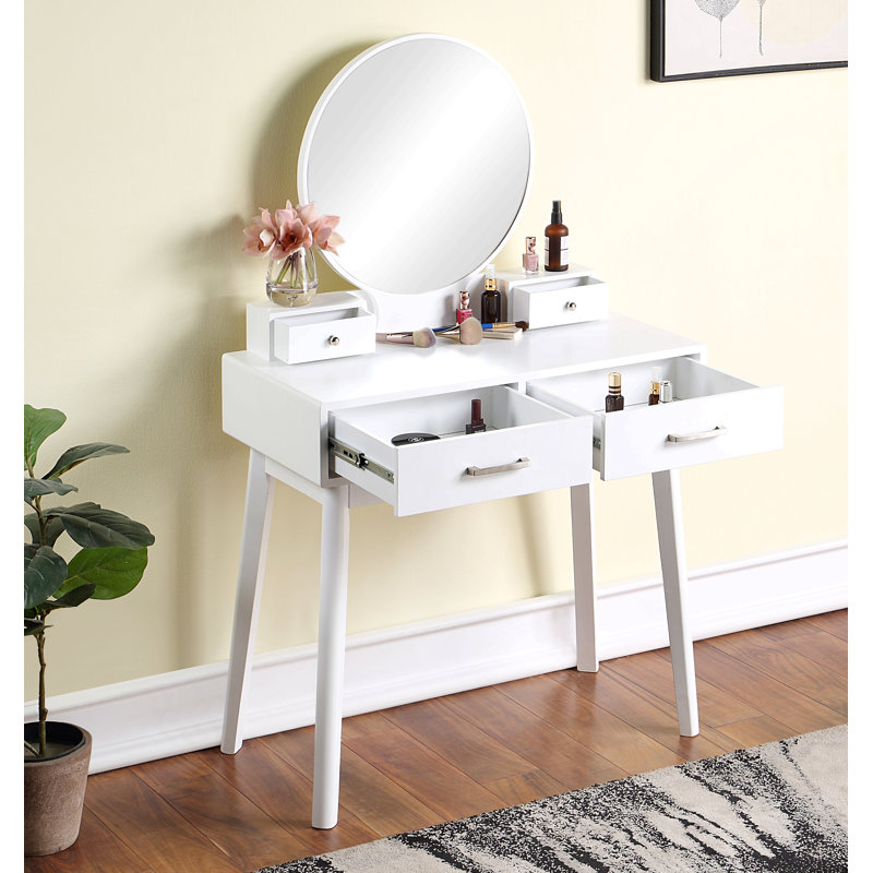 Liannon Contemporary Wood Vanity And Stool Set, White