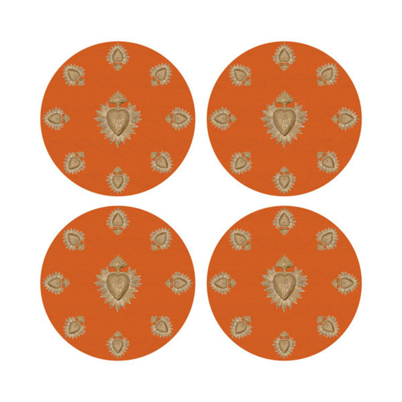 Ex vote Vegan Leather Round Pebble Placemat, Orange