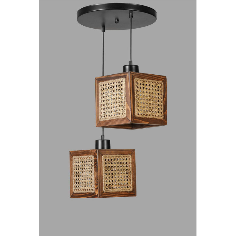Chandle Chandelier, Walnut/Rattan