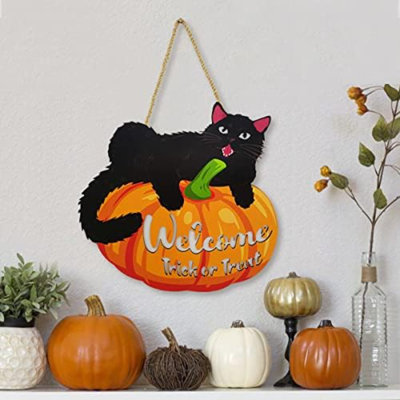 Figurine décorative d'Halloween en forme de chat, citrouille noire, bonjour, bonbon ou bonbon, décorations de fête d'Halloween