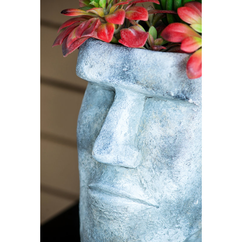 9 Inch Gray Easter Island Cement Planter For Small To Medium Hollyhocks, 5X5.5X9 Inches, 6.8 Lbs, Charming Facial Look , Intriguing Features