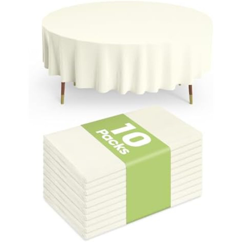 Plastic Table Cloth Disposable 84 Inch Round 10 Pack, Beige