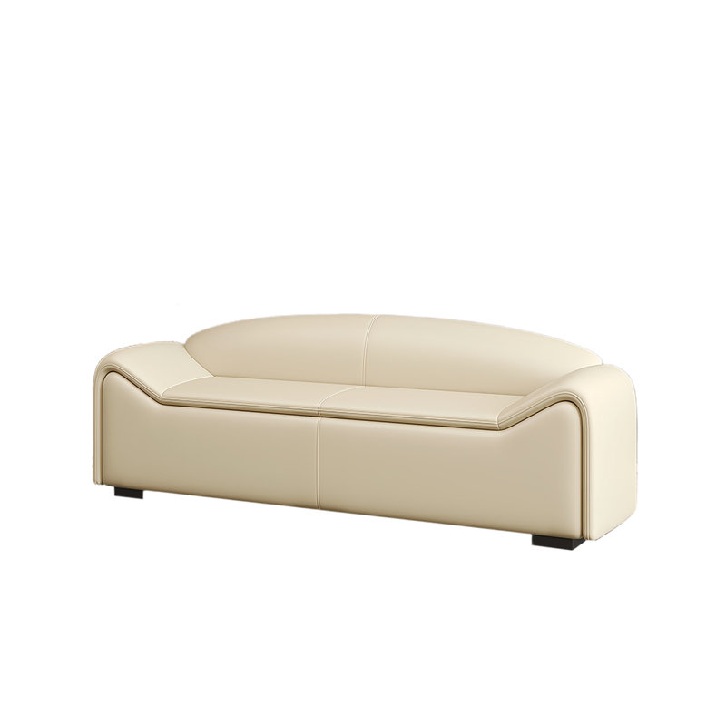 Banc rembourré en cuir Cardon, Blanc cassé, H 23,62 po x l 59,05 po x P 19,68 po