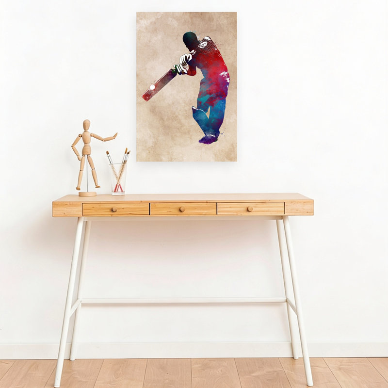 Aquarelle dynamique, joueur de cricket, art mural contemporain, H 18 po x l 12 po