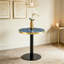 Panneau de fibres à densité moyenne rond de 23,6 po avec comptoir de peinture UV, texture de marbre, bordure en acier inoxydable, table basse avec pieds en métal.