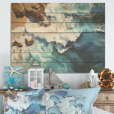 Imprimé Skyblue, vagues côtières IV - plage sur bois