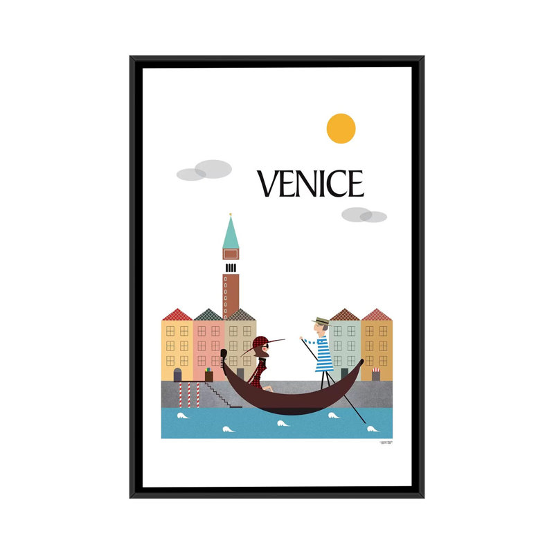 « venice », impression sur toile, H 26 po x l 18 po x P 1,5 po, Toile avec cadre noir, Pas de tapis