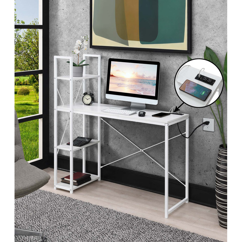 Gerell Computer Desk with Built in Outlets, White