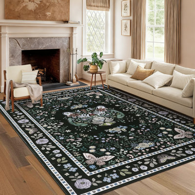 Tapis à poils longs lavable à la machine avec motif tigre et antidérapant