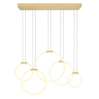 44'' Modern 5-Light LED Chandelier – Contemporary Ring Pendant Light for Foyer, Stairwell, or Dining Room – Integrated LED, No Bulb Required