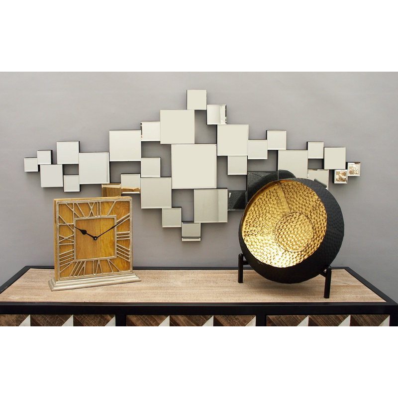 Silver Geometric Frameless Wall Mirror with Cut Out Design