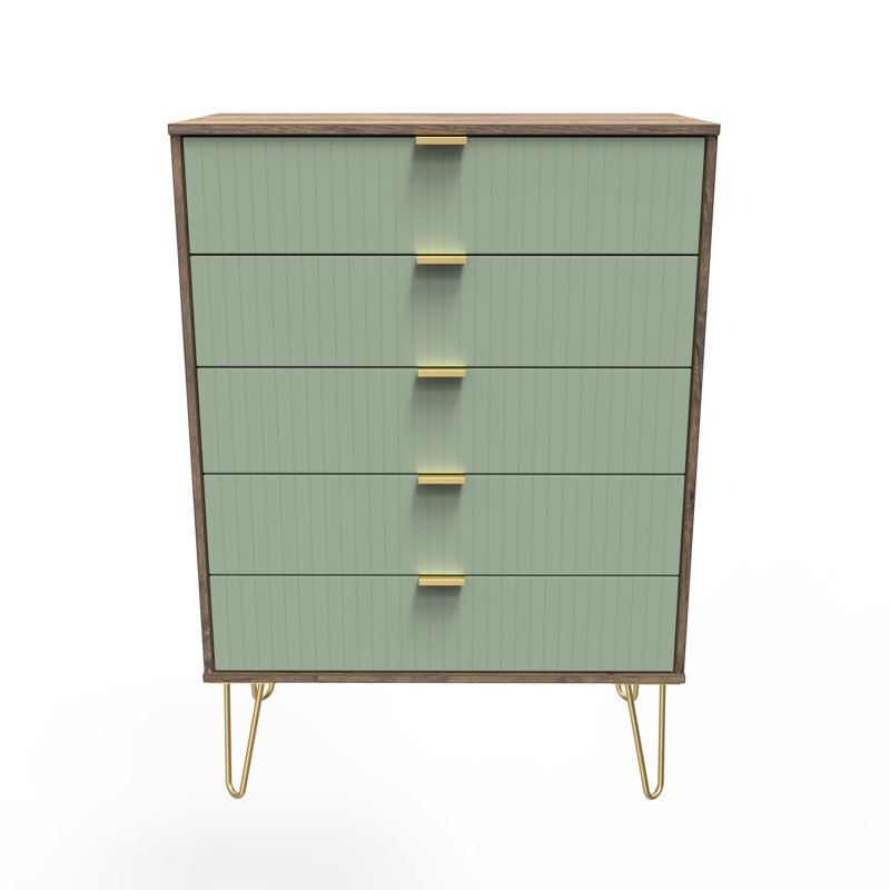 Beranda 77cm W 5 - Drawer Chest of Drawers, Reed Green/Vinatge Oak