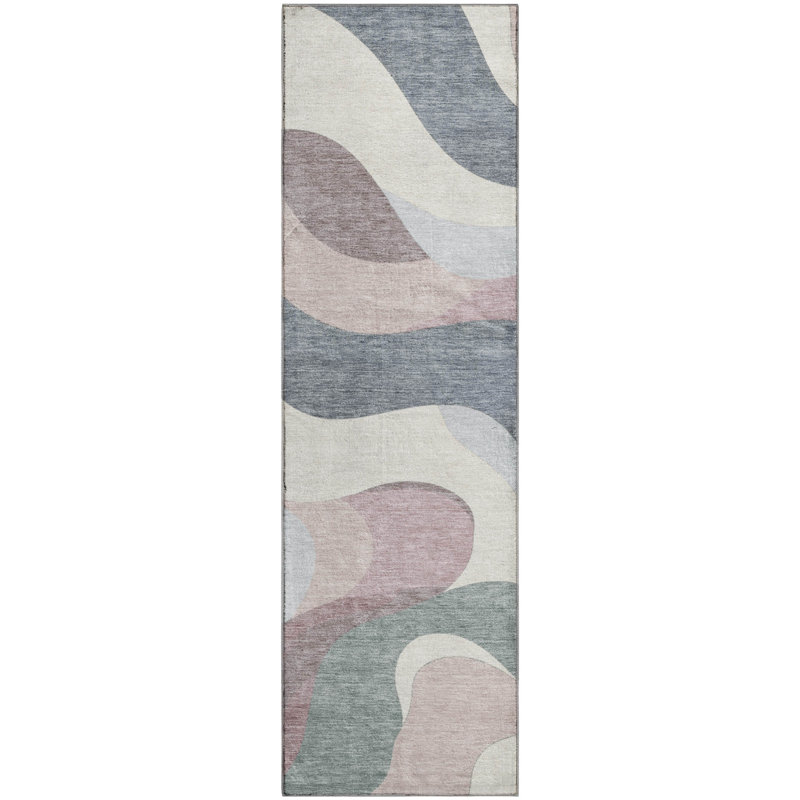 Premium Machine Washable Mayfield AMF2186 swirls Rug, 2'3" x 7'6" Runner, Blush