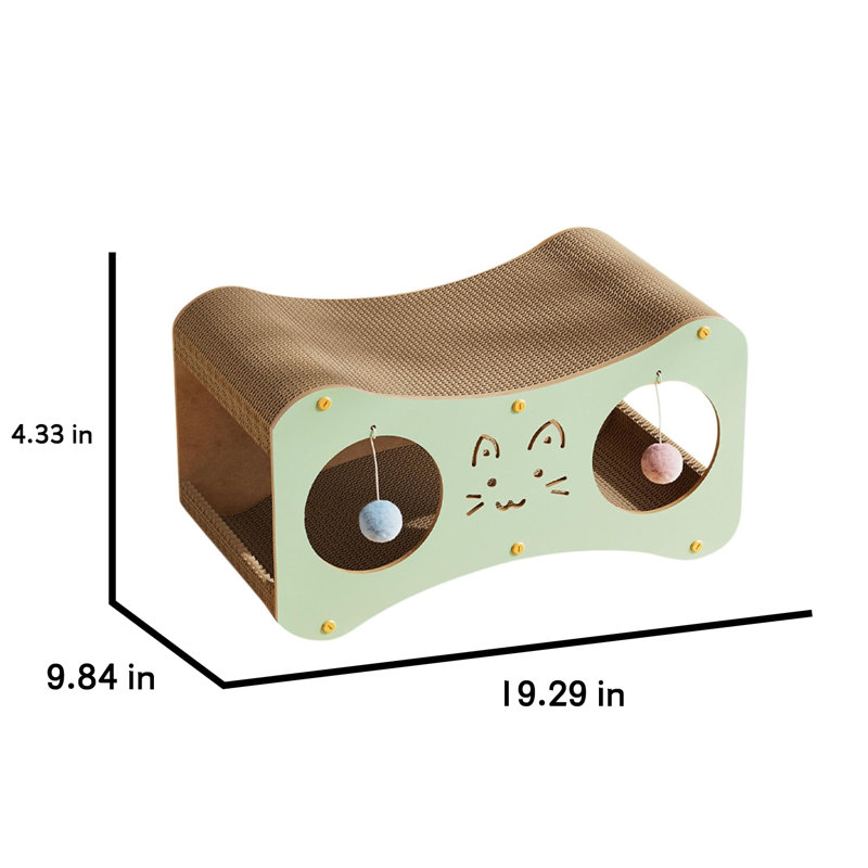 Chat à griffer avec tunnel à billes, Moyen (H 9,84 po x l 4,33 po x L 19,29 po), Vert