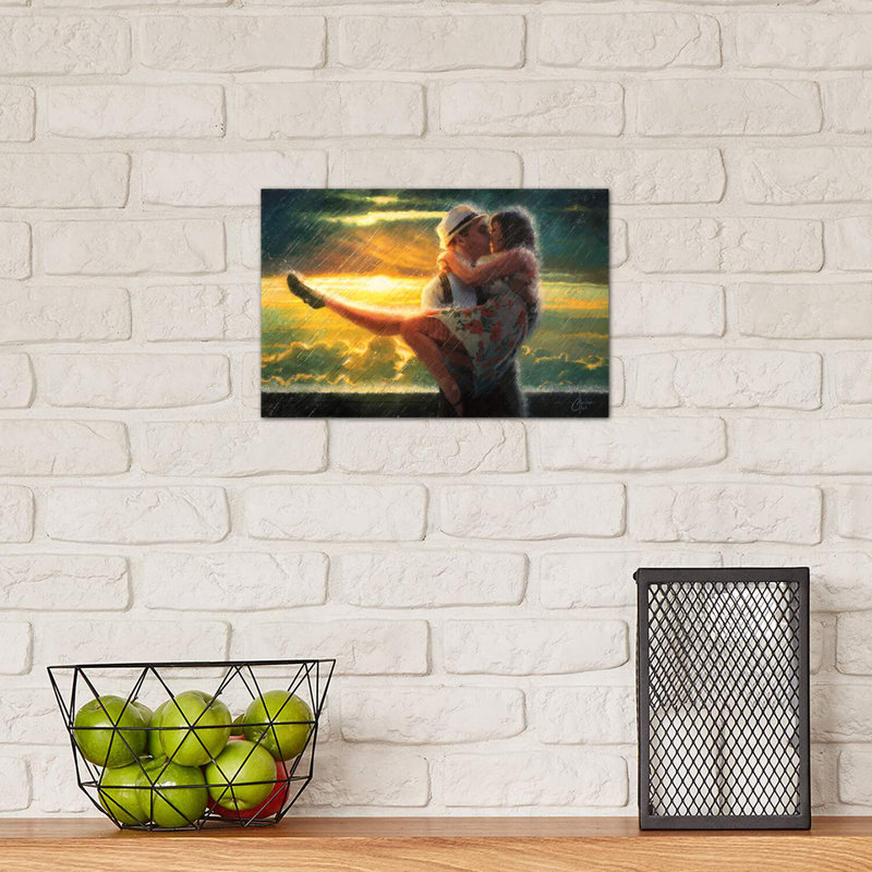«Romance in the Rain» par Christopher Clark, reproduction d'art, Toile tendue, H 8 po x l 12 po x P 0,75 po
