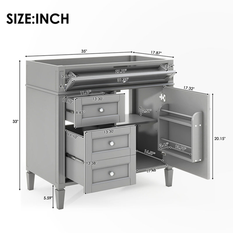 Meuble-lavabo de salle de bain sans lavabo supérieur, Gris