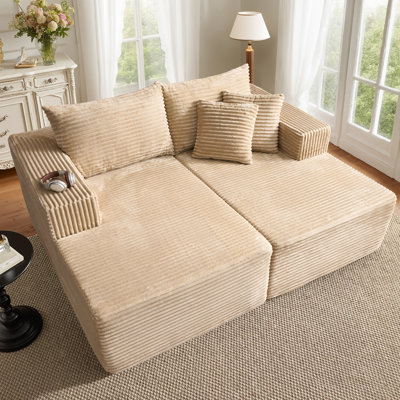 No Assembly Required 2-Piece Cloud Modular Corduroy Sectional Sofa by Mercer41