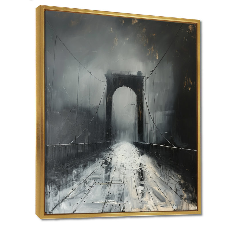 Impression sur toile grise et blanche monochromes, Toile avec cadre flottant or, H 20 po x l 12 po x P 1 po