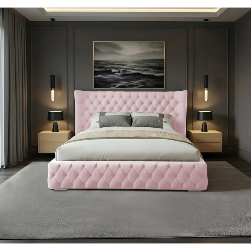 Achilleas Upholstered Bed, Pink, Single (3')