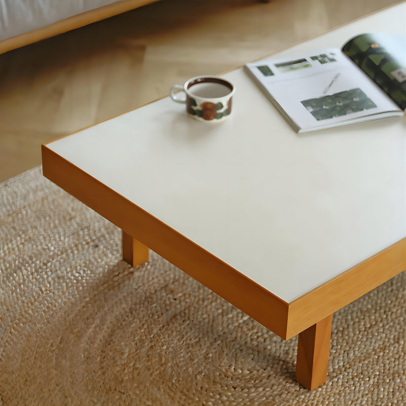 Brown Solid Wood Rectangular Coffee Table, White / Brown