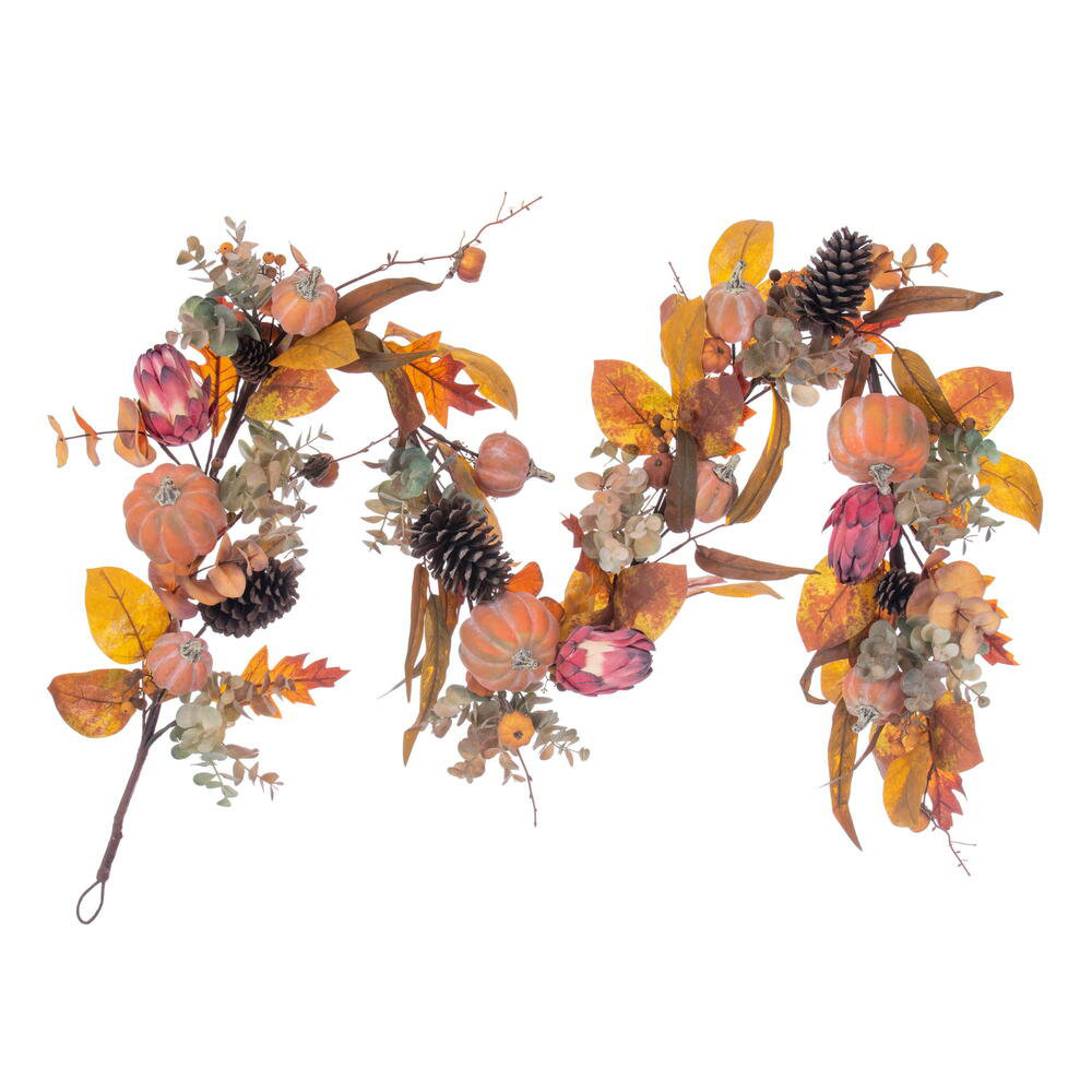 Primrue Artificial Orange Pumpkin Eucalyptus Pinecone Garland. Primrue