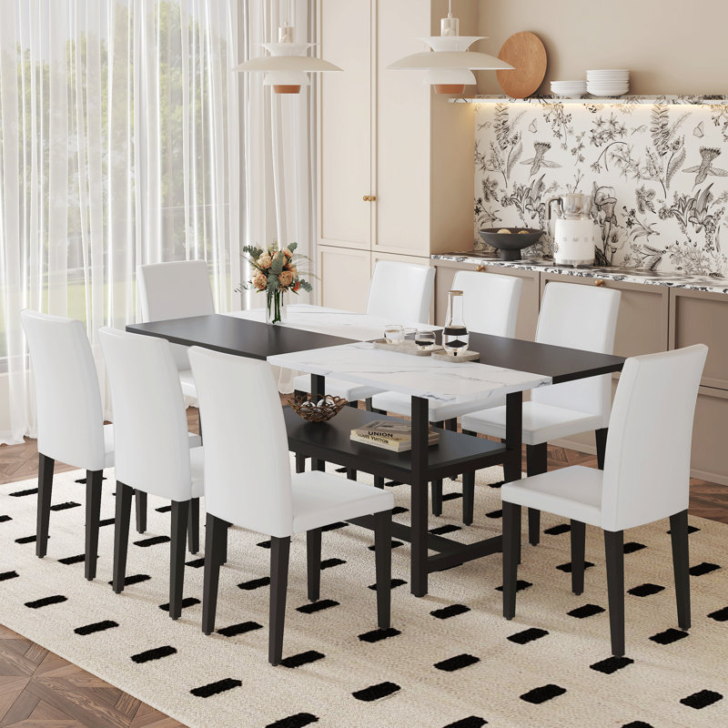 Ensemble de table de salle à manger spacieux et blanc avec rangement, design moderne pour la maison