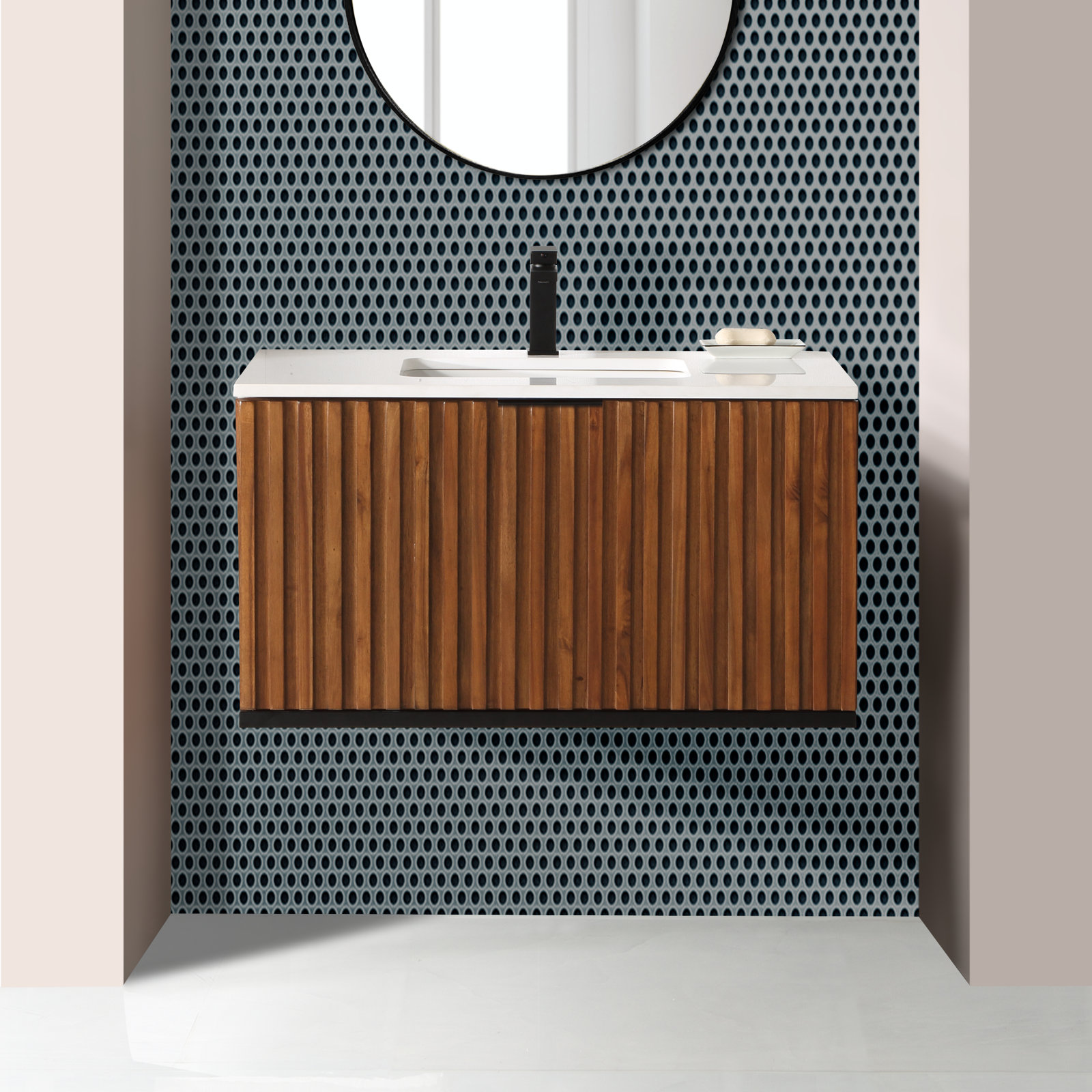 Terra 36'' Single Bathroom Vanity, Walnut, White Granite, Satin Brass