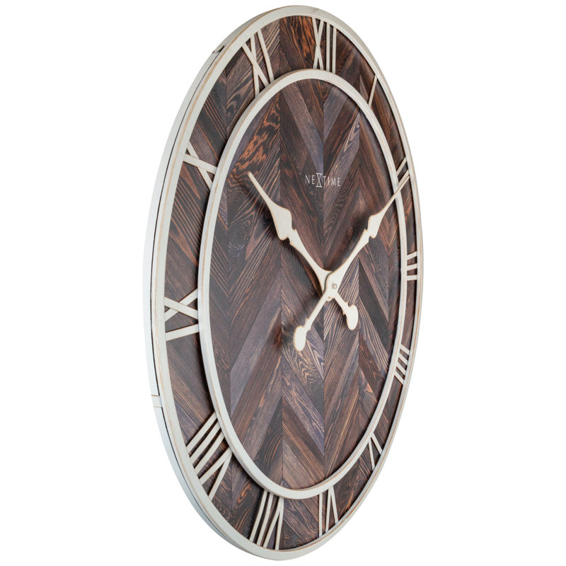 Très grande horloge murale 23 po, Bois foncé / Blanc