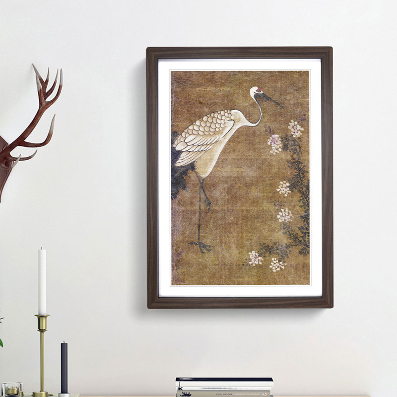 Stork by Tang Yin - Framed Print, 36cm H x 27cm W x 2cm D, Walnut Framed