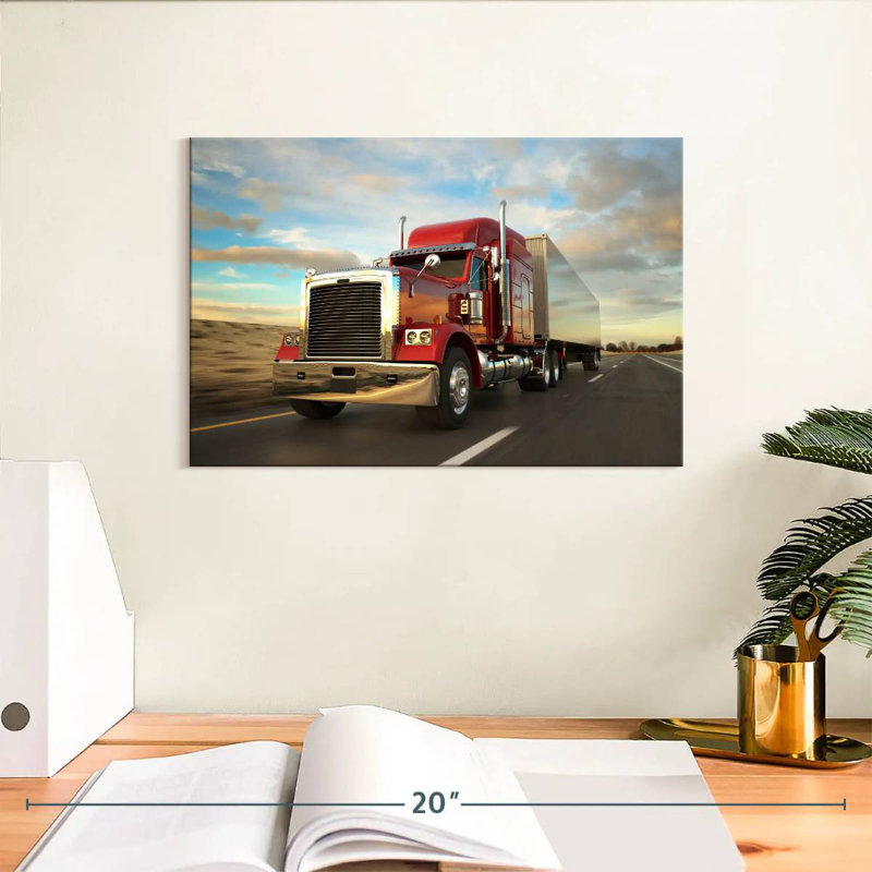 Mehar Red Cargo Truck At Sunset, 8" H x 12" W