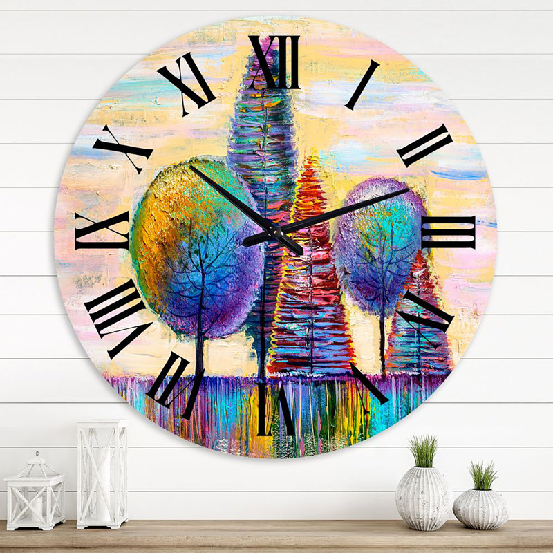 Arbre d'automne coloré forêt Treescape VII - horloge murale moderne, Moyen