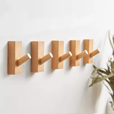 Paquet de 5 crochets muraux en bois naturel Jesses