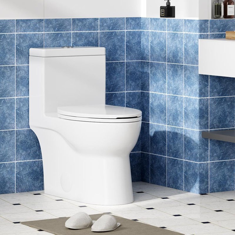 One Piece Toilet Side Press Flush with American Standard Toilet Elongated Bowl, Integrated Ceramic Design, Quick Release Locking Seat, Comfortable Seat Height (Model 2100, White)